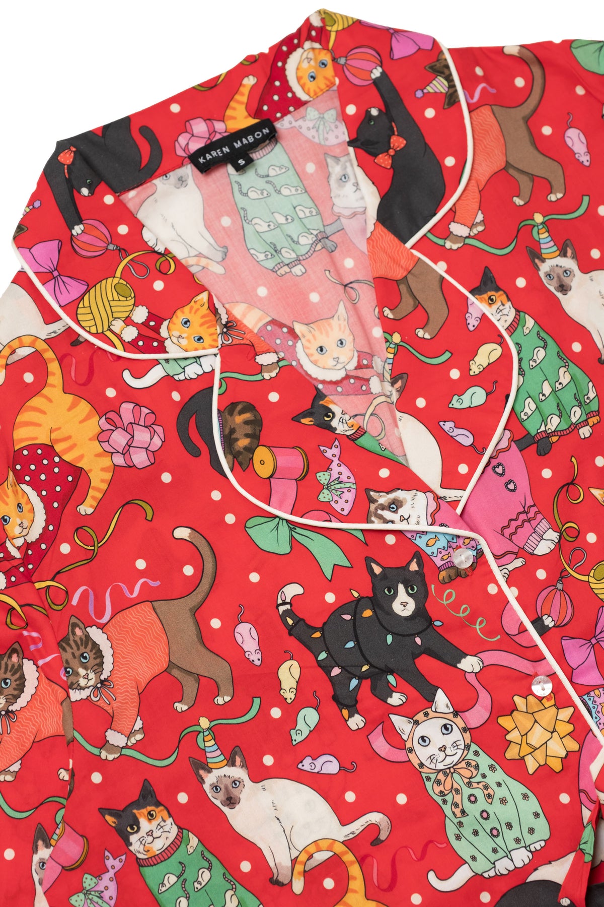 Women's Organic Cotton Pyjama Set | Cats' Christmas Morning | Crimson