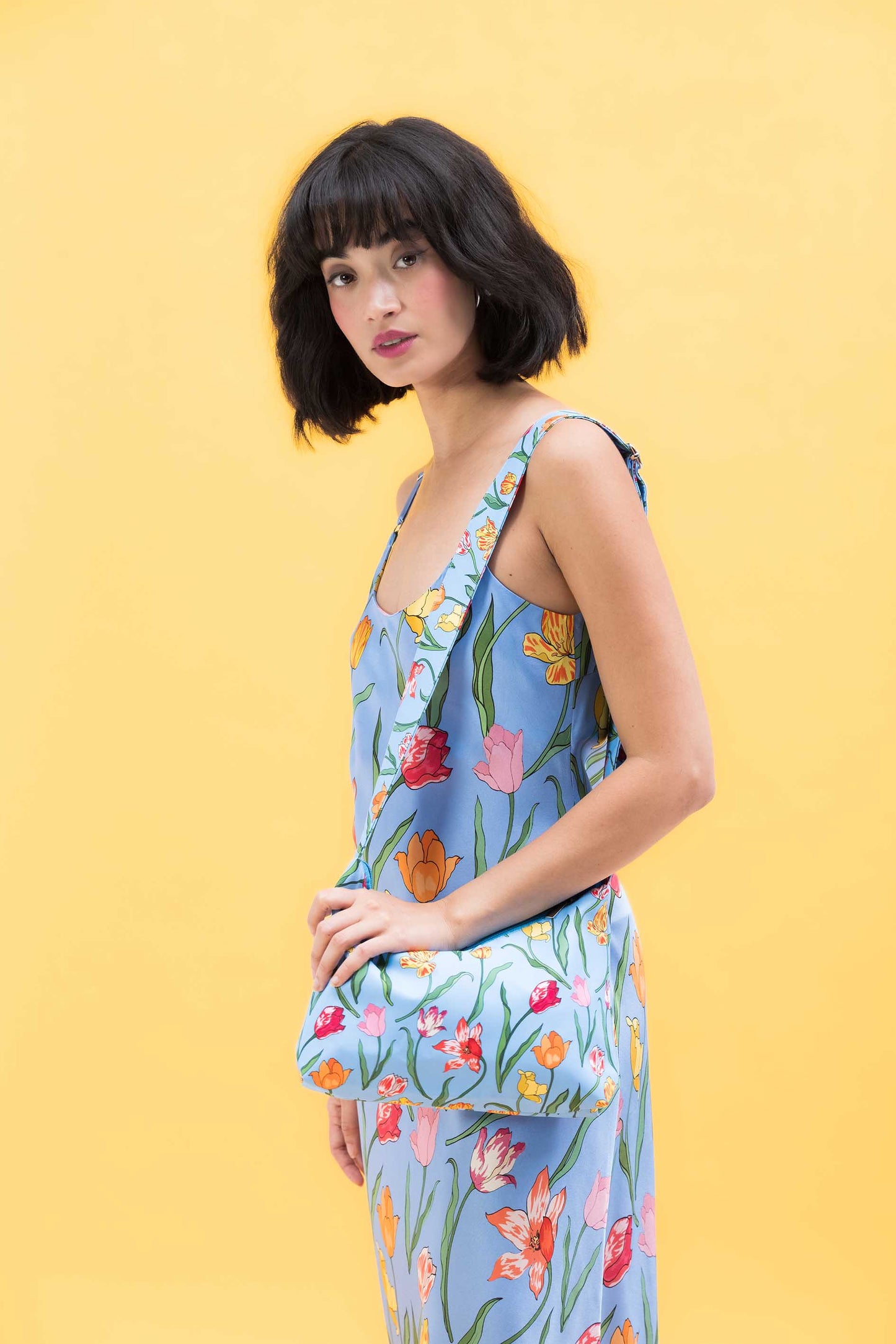 Shoulder Bag | Tulips | Crossbody | Powder Blue | Karen Mabon