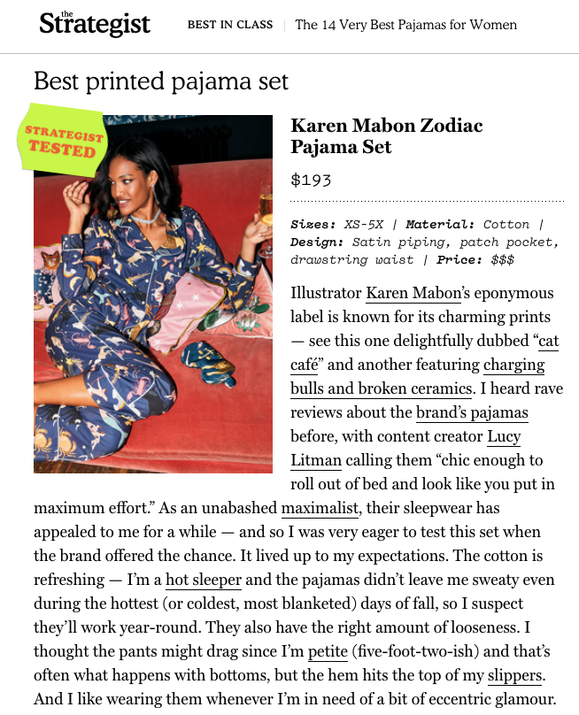 The Strategist: The 14 Very Best Pajamas for Women Sleep like a “Portuguese aristocrat.”