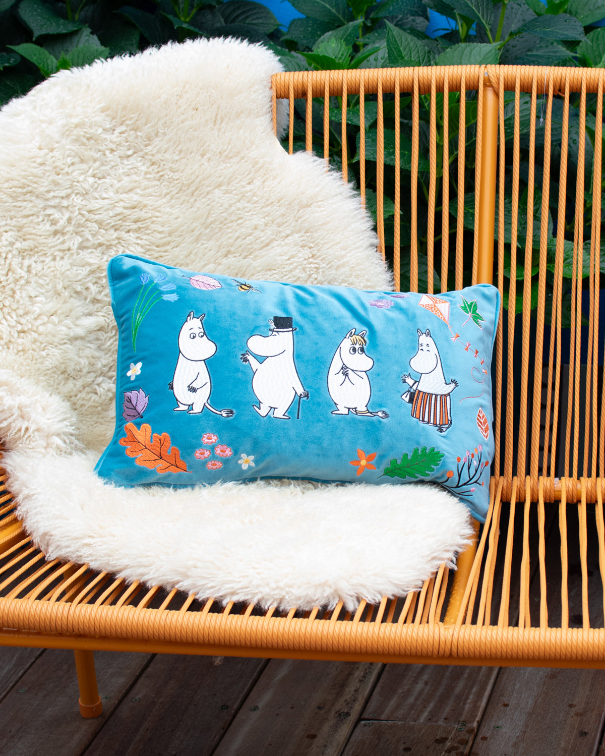 Karen Mabon x Moomin® Family Velvet Blue Bolster Cushion Cover