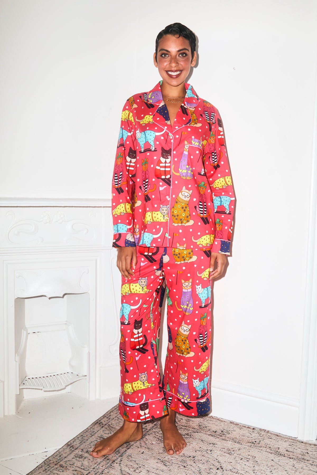 Skiing Cats Christmas Cotton Pyjama Set