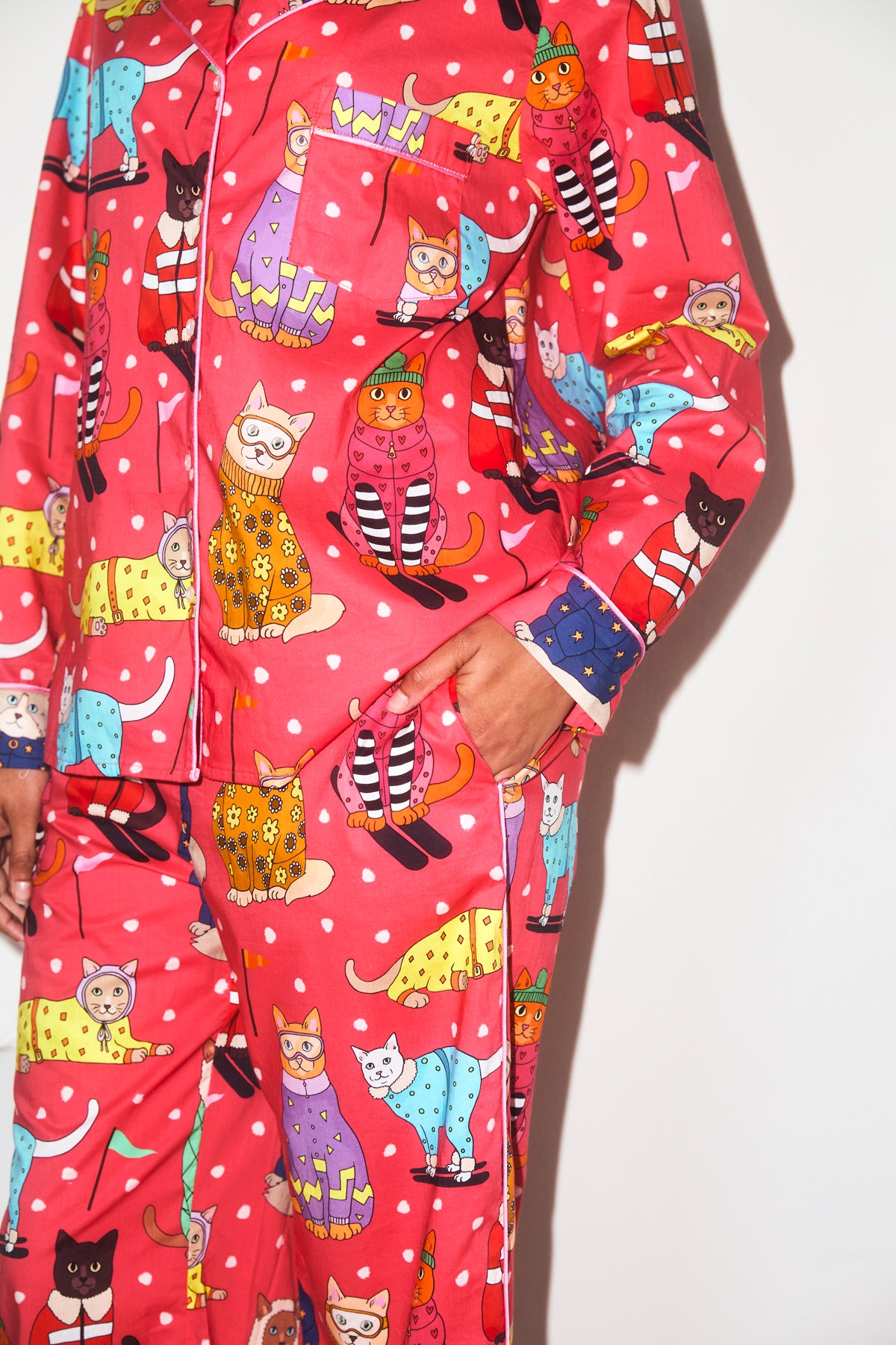 Skiing Cats Christmas Cotton Pyjama Set