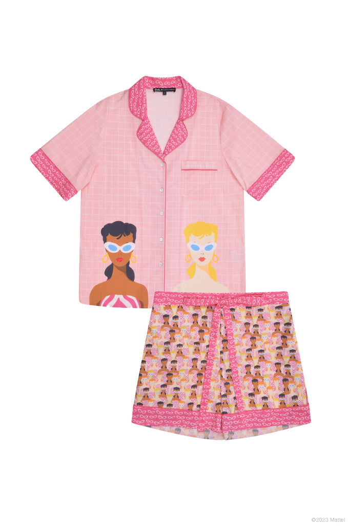 Barbie™ x Karen Mabon Poolside Organic Cotton Pyjama Set | Pink