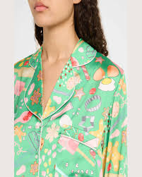 Women's Satin Pyjama Set | Cookies for Santa | Christmas Pyjamas | Green | Karen Mabon