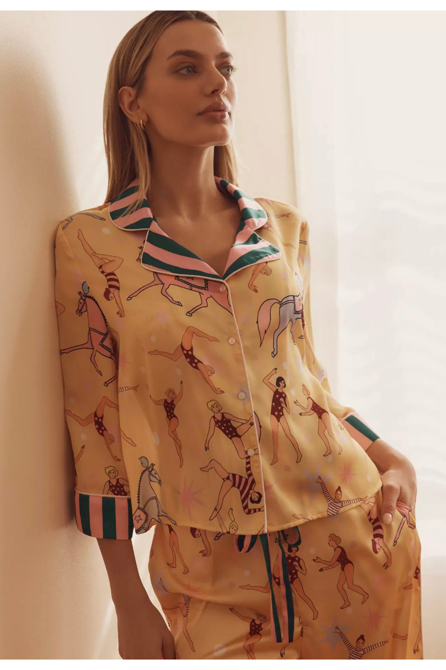 Carousel Swing Sleeve Yellow Satin Pyjama Set (BF AW25)