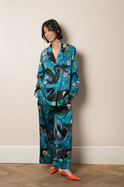 Women's Silk Pyjama Set | Black Swan