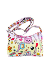 Karen Mabon Stationery print shoulder bag, hand-drawn sticker design on cotton