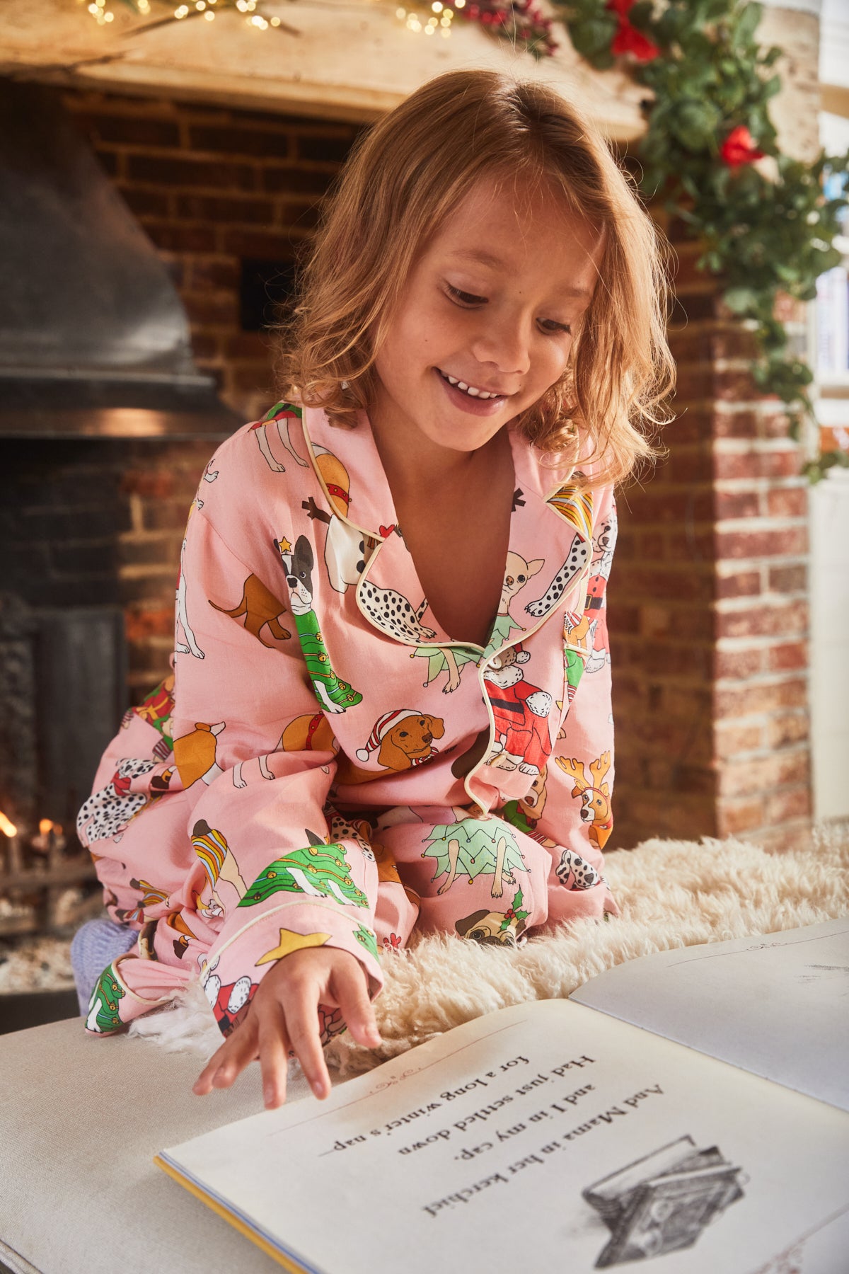 Christmas Dogs Pink Kids Pyjama Set