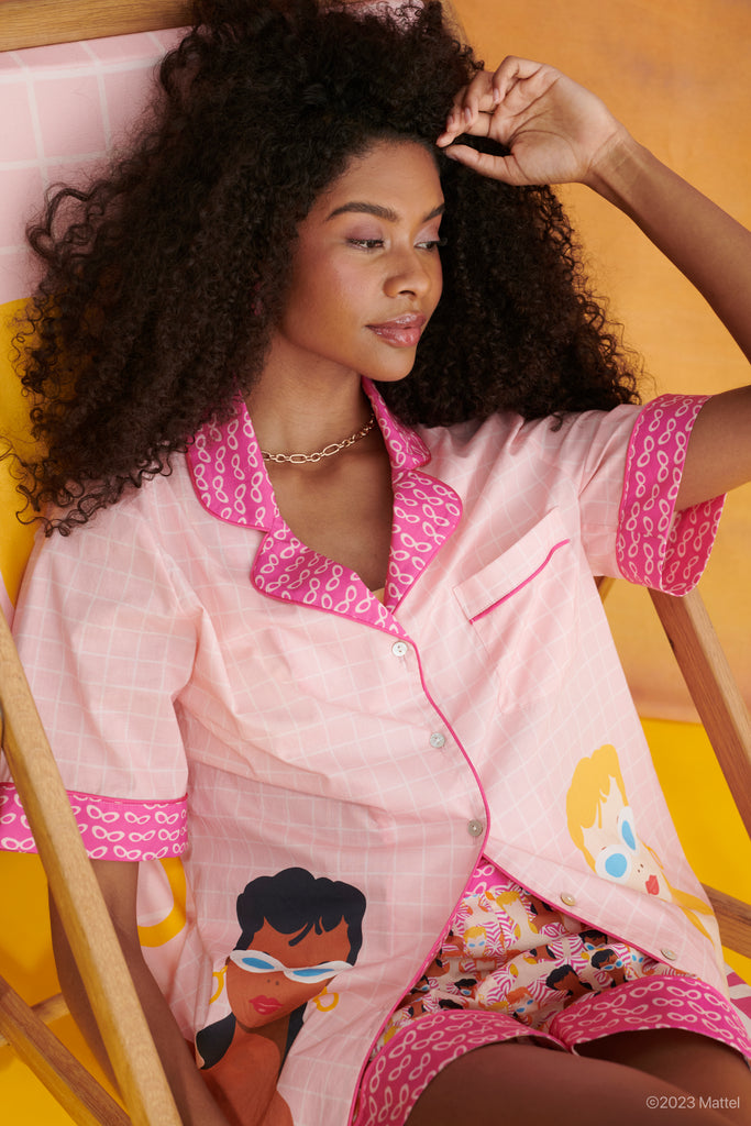 Barbie™ x Karen Mabon Poolside Organic Cotton Pyjama Set | Pink