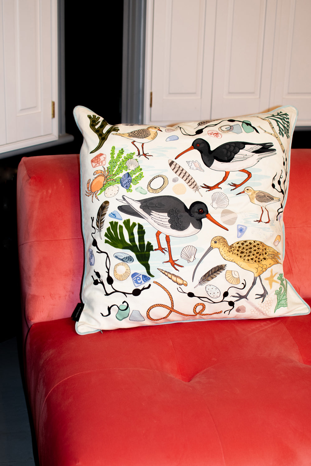 Large Sea Birds Cushion Cover | Seafoam