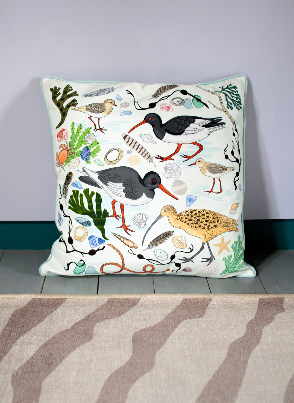 Large Sea Birds Cushion Cover | Sea Foam