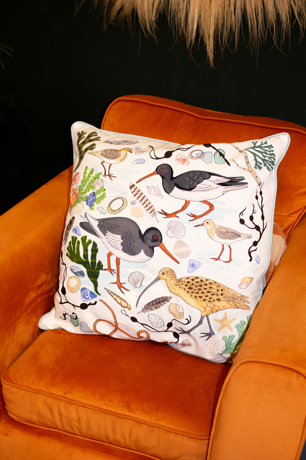 Large Sea Birds Cushion Cover | Seafoam