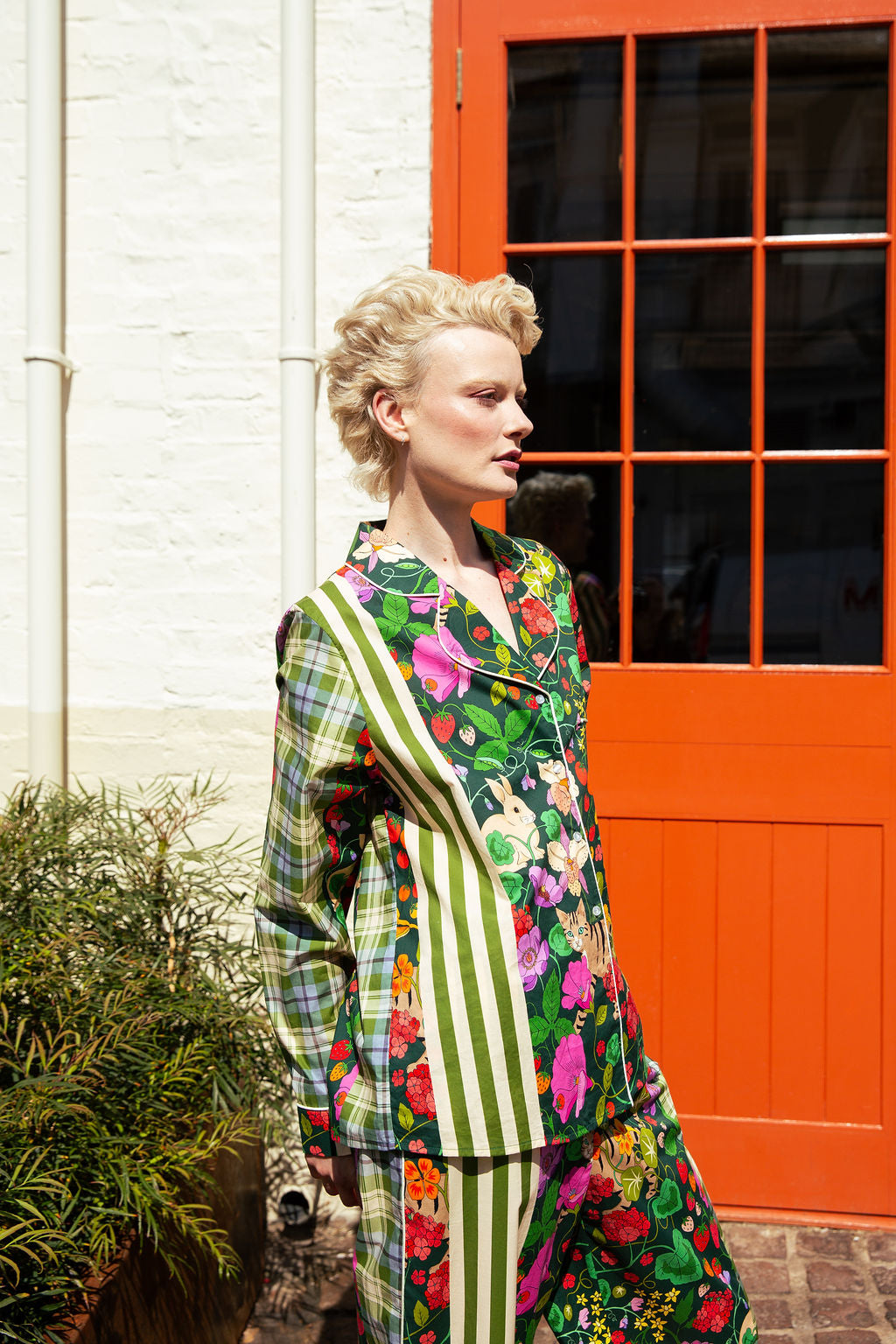 Greenhouse print mix pyjama set, cotton, classic style SALE26