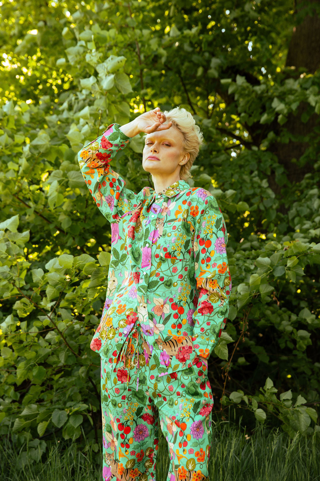 In The Greenhouse Green Linen Pyjama Set