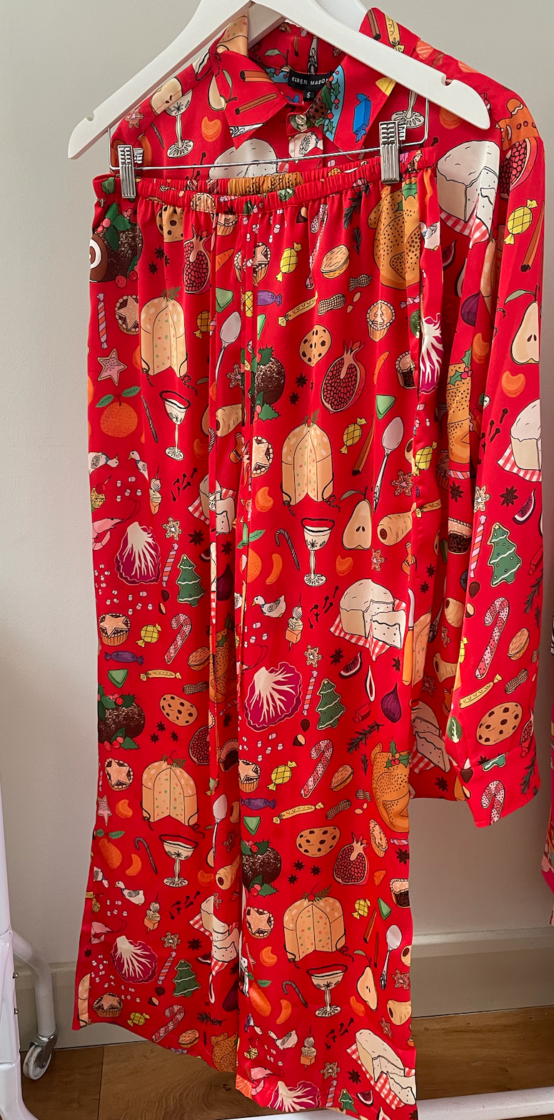 Holiday Feast Red Satin Oxford Shirt Long Pyjama Set (BF AW25)