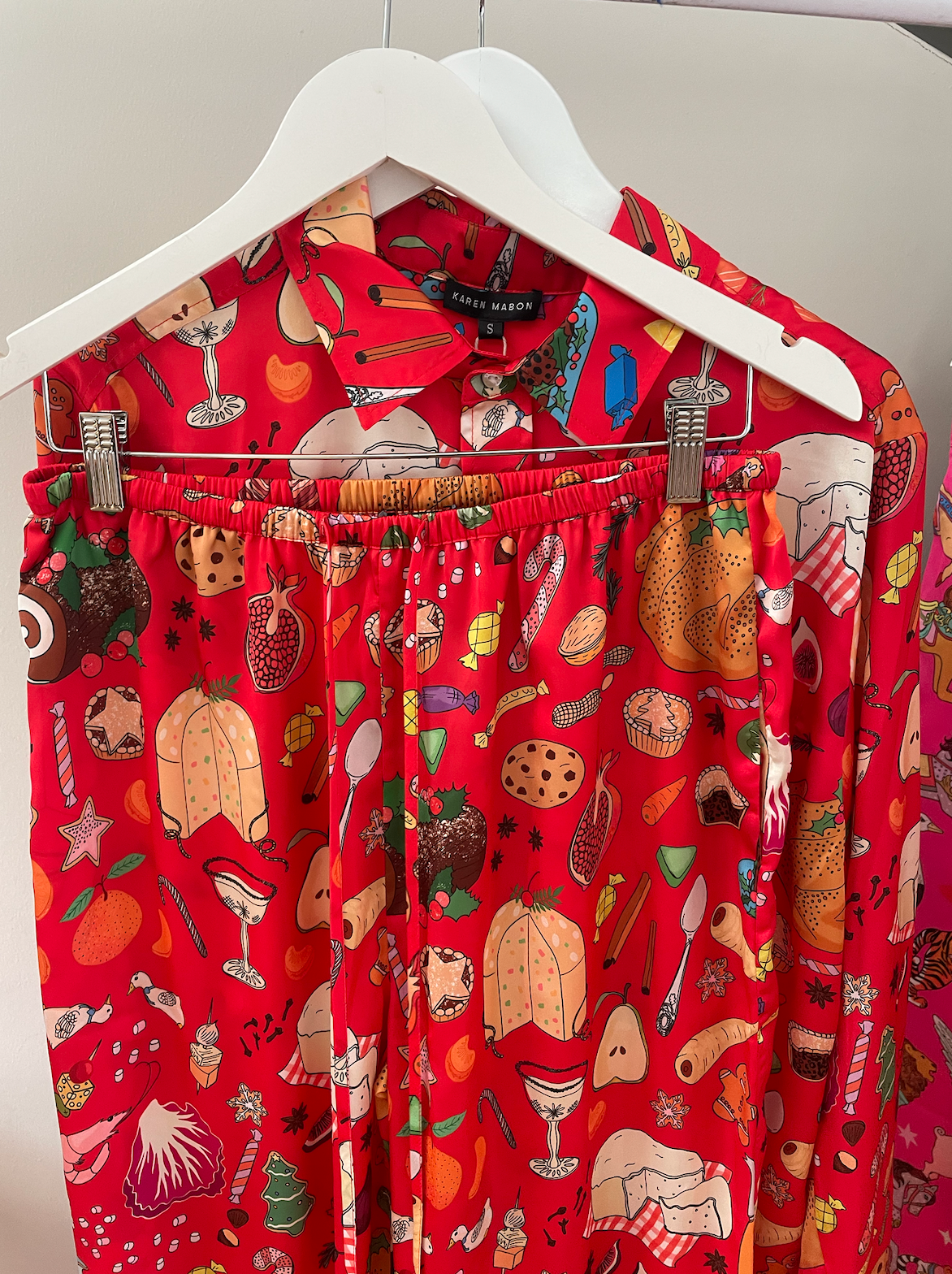 Holiday Feast Red Satin Oxford Shirt Long Pyjama Set (BF AW25)