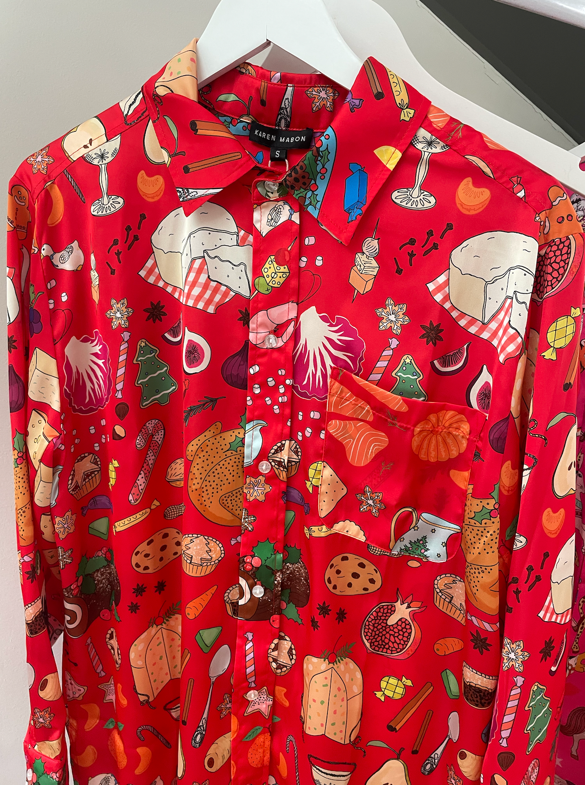 Holiday Feast Red Satin Oxford Shirt Long Pyjama Set (BF AW25)