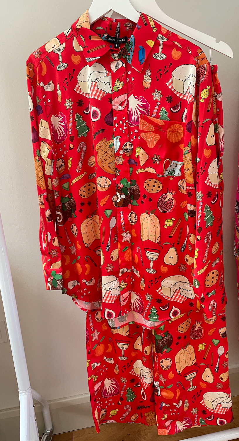 Holiday Feast Red Satin Oxford Shirt Long Pyjama Set (BF AW25)