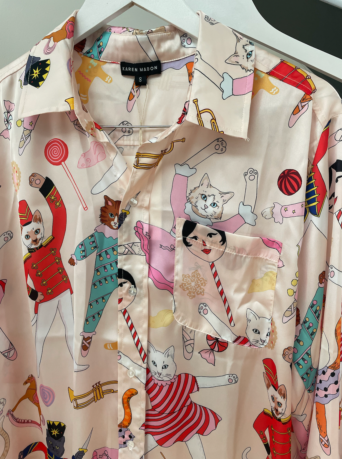 Women's Satin Pyjama Set | Nutcracker Cats | Christmas Cat Pyjamas | Cream | Karen Mabon