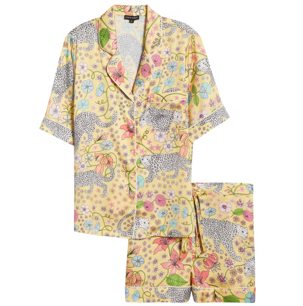 Alpine Leopard Yellow Short Poly Satin Pyjama Set