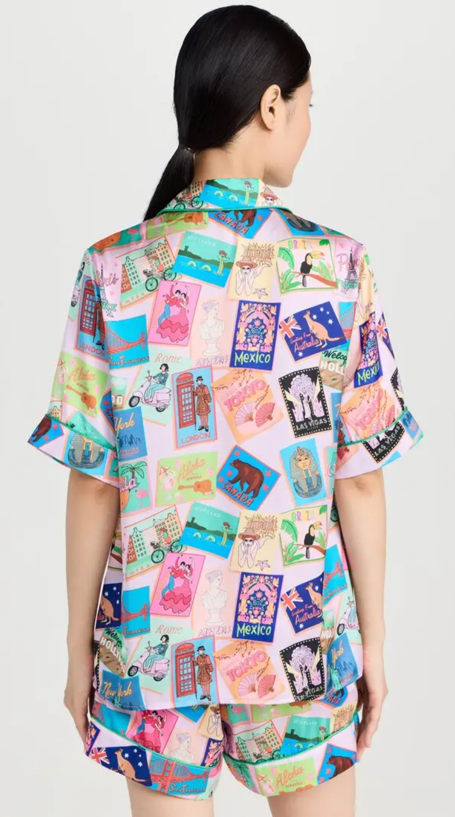 Wish You Were Here Postcards Lilac Short Poly Satin Pyjama Set SALE26