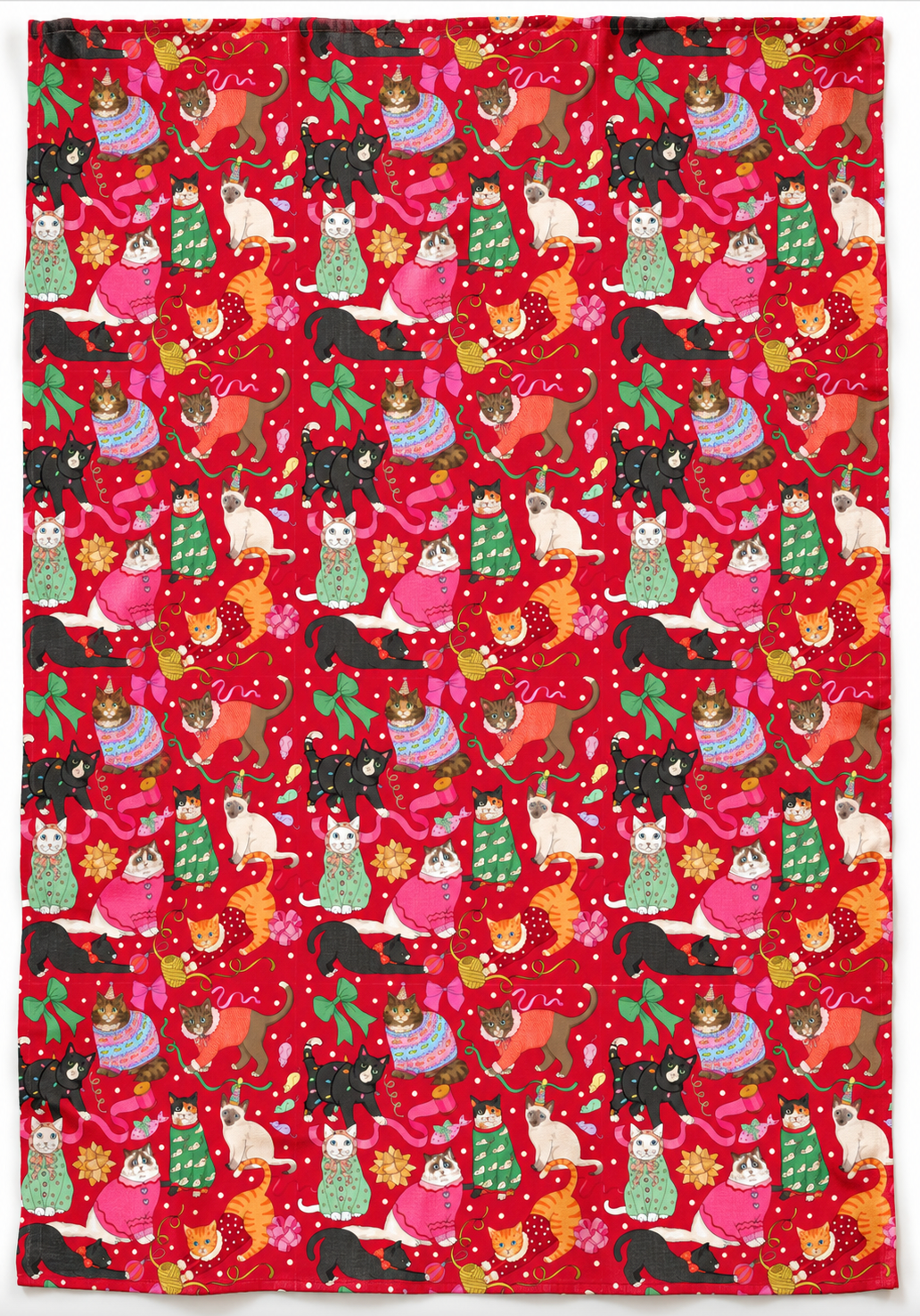 Cotton Linen Tablecloth | Cats' Christmas Morning
