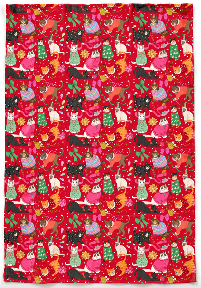 Cotton Linen Tablecloth | Cats' Christmas Morning