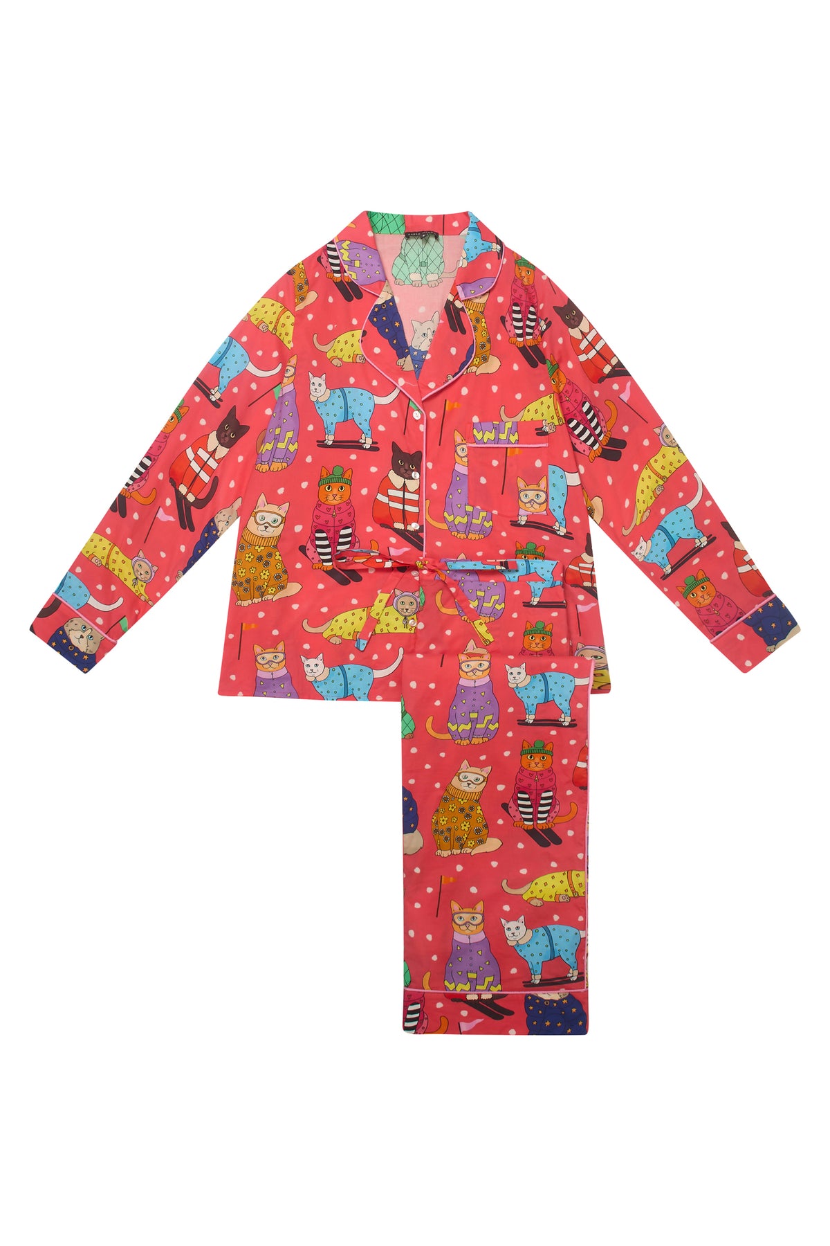 Skiing Cats Christmas Cotton Pyjama Set