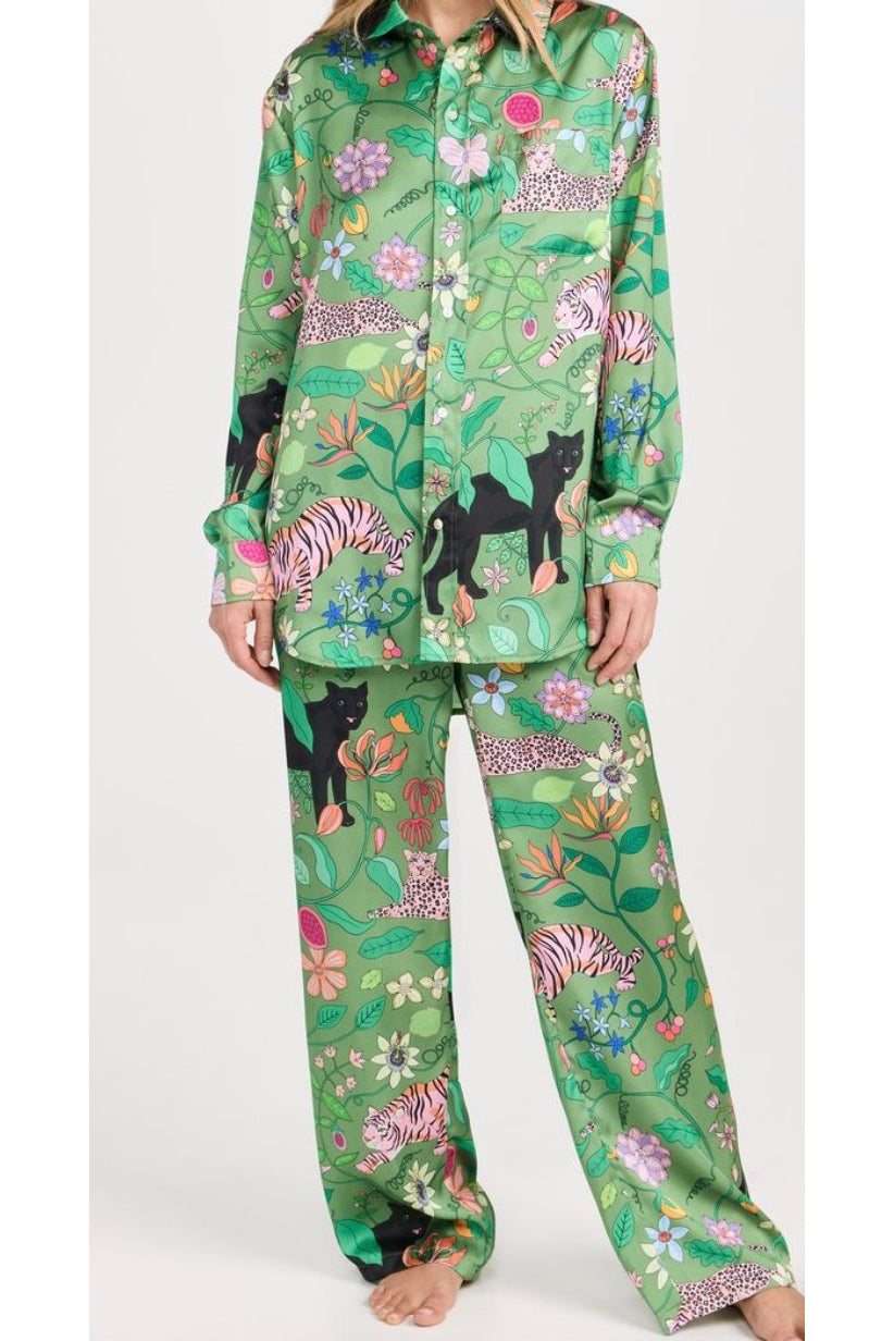 Wild Creatures Green Satin Oxford Shirt Long Pyjama Set (BF AW25)