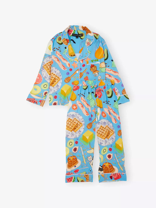 Kids Pyjama Set | Breakfast | Long Sleeve | Blue | Karen Mabon
