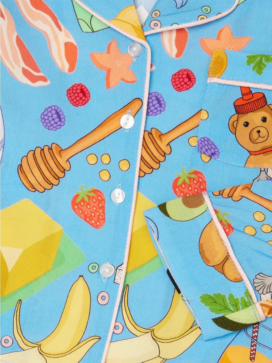 Kids Pyjama Set | Breakfast | Long Sleeve | Blue | Karen Mabon