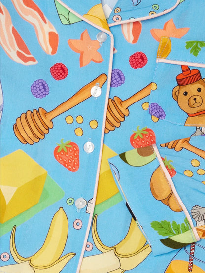 Kids Pyjama Set | Breakfast | Long Sleeve | Blue | Karen Mabon