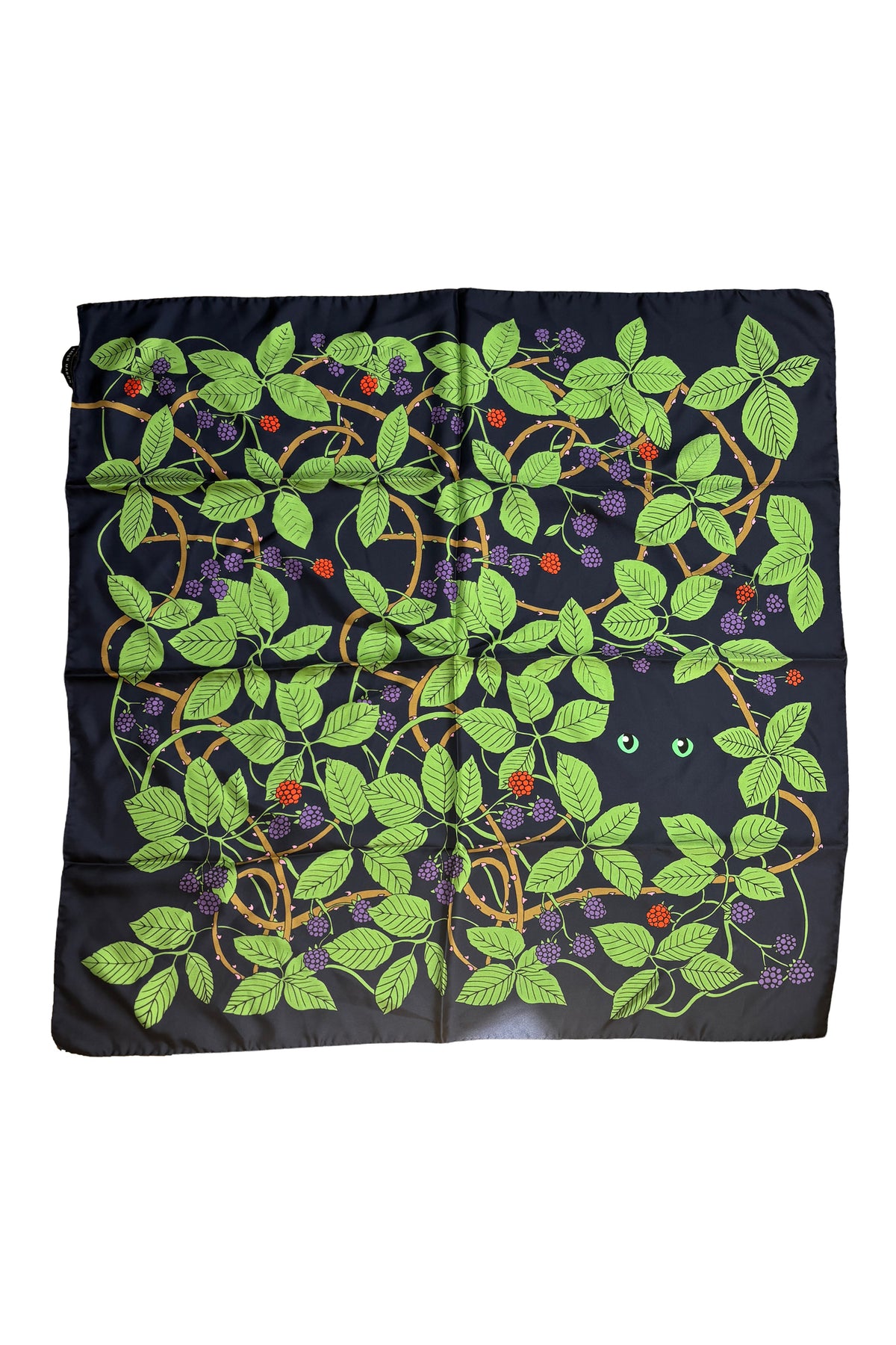 Cat in Brambles Navy Silk Scarf