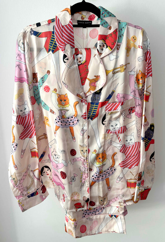 Women's Satin Pyjama Set | Nutcracker Cats | Christmas Cat Pyjamas | Karen Mabon