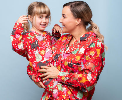 Kids Pyjama Set | Cats' Christmas Morning | Crimson