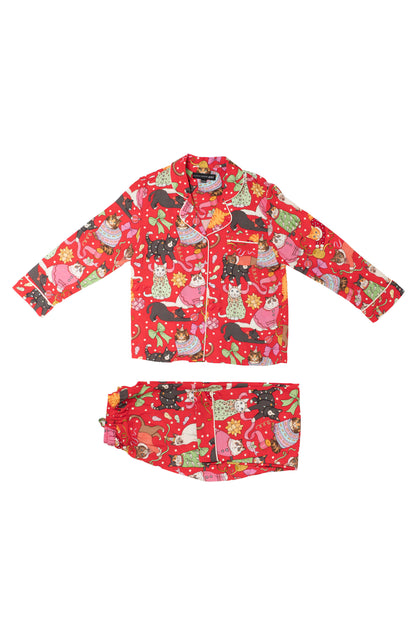 Kids Pyjama Set | Cats' Christmas Morning | Crimson