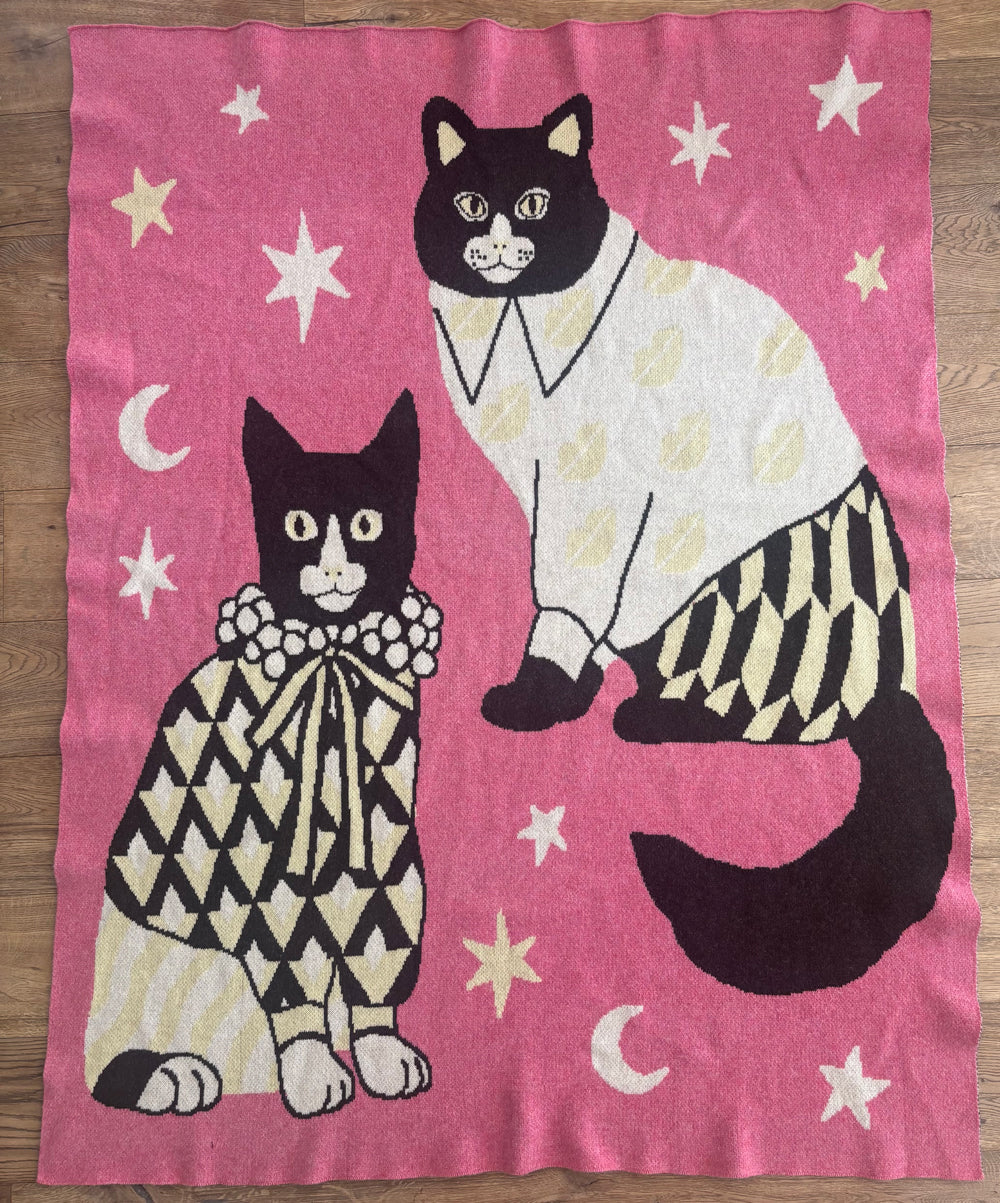 SAMPLE Fashion Cats 100% Lamb's Wool Blanket Pink SALE26