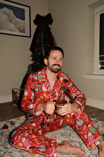 Men's Cats' Christmas Morning pyjamas with a mug