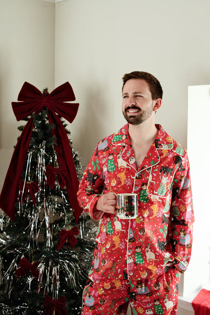 Men's Cats' Christmas Morning pyjama set in crimson