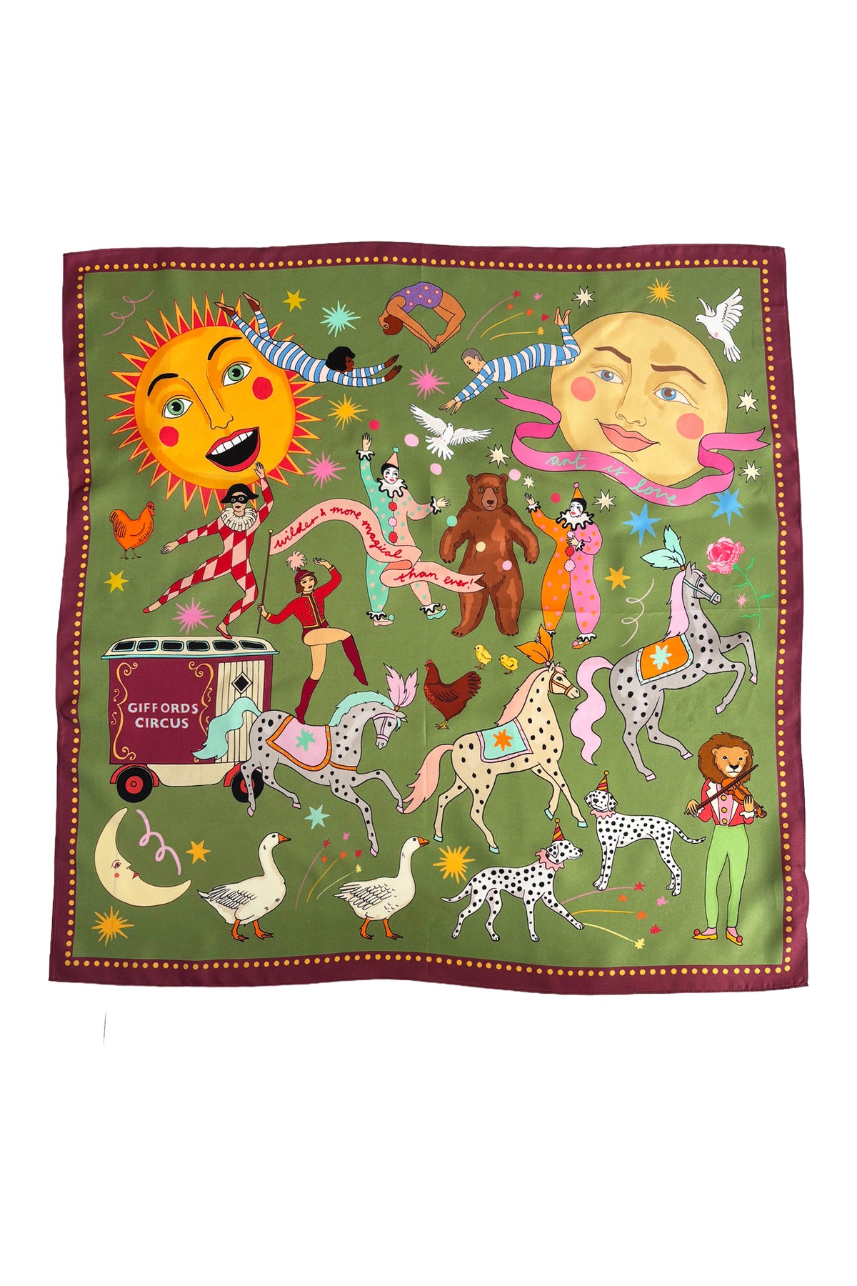 Giffords circus silk scarf green 90*90 SALE26