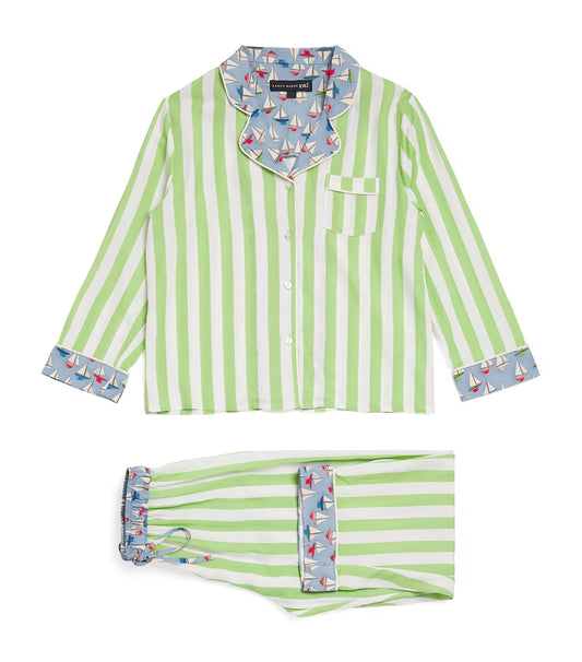 Kids Pyjama Set | Boats | Green Stripe | Long Sleeve | Karen Mabon
