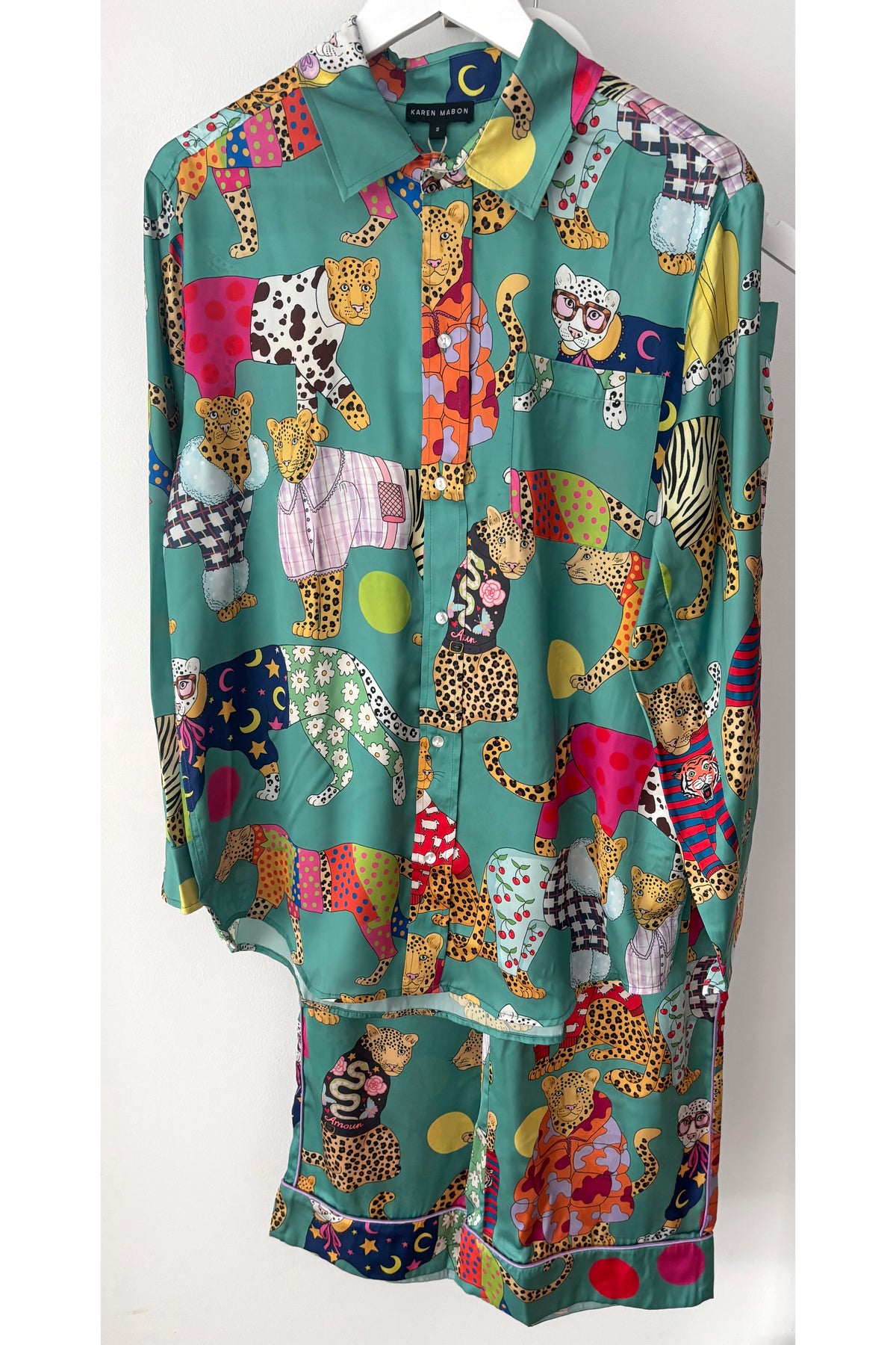 Leopards Can’t Change Their Spots Green Satin Oxford Shirt Long Pyjama Set (BF AW25)