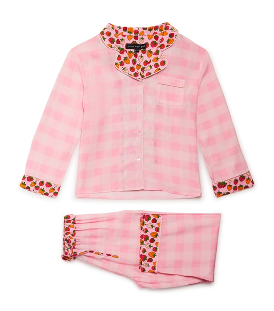 Kids Pyjama Set | Strawberries | Pink Check | Karen Mabon