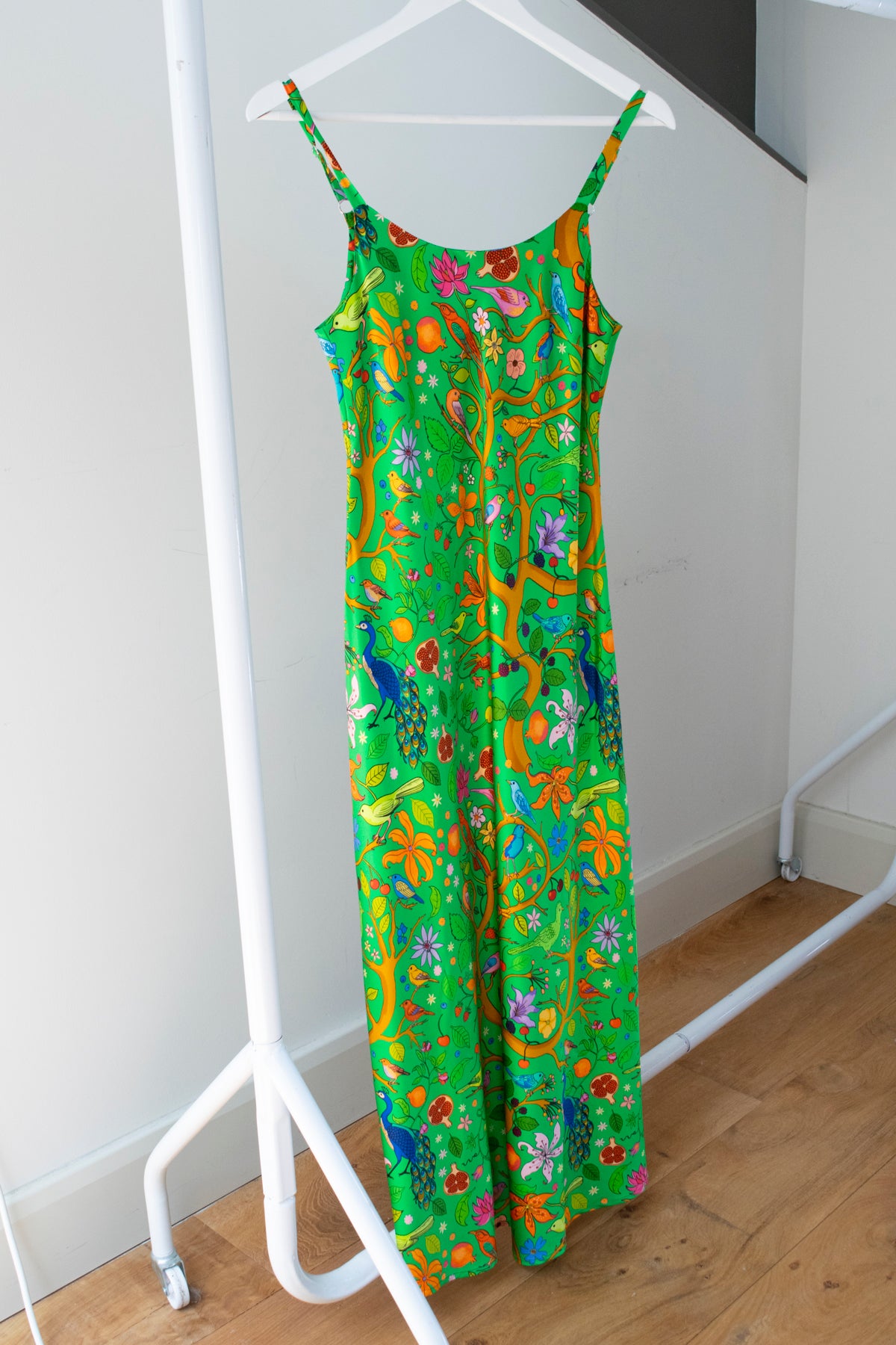 Tree of Life Green Silk Slip Dress Size XS