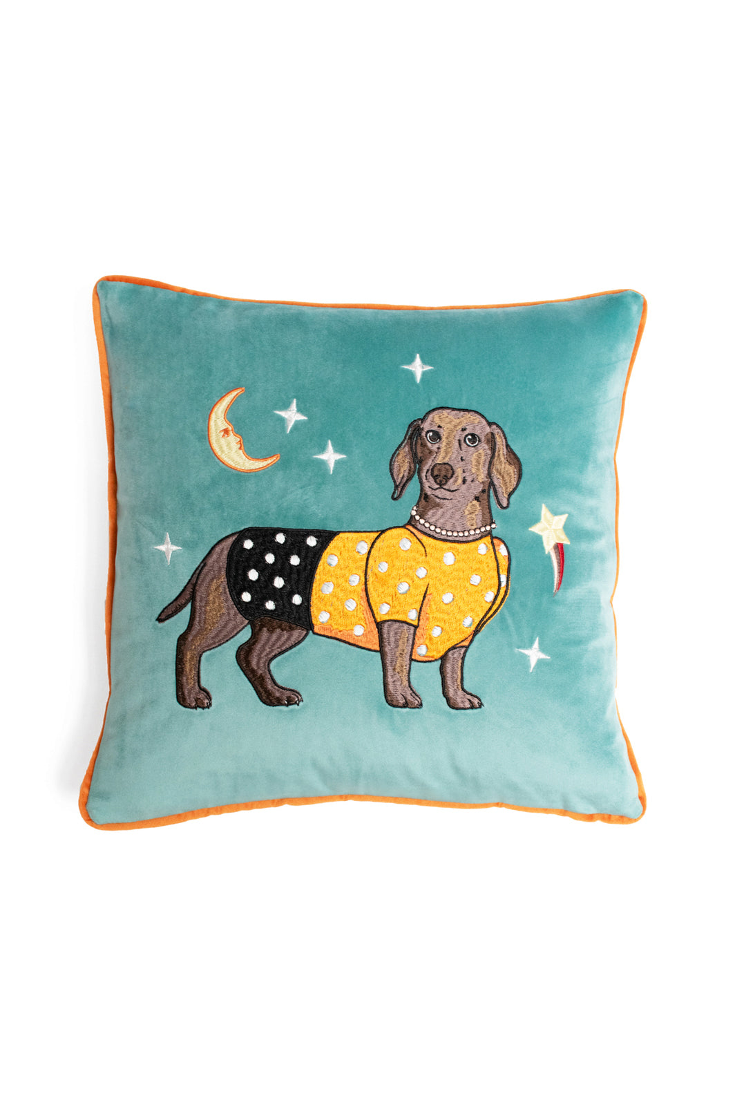 Sausage Dog Embroidered Velvet Cushion Cover