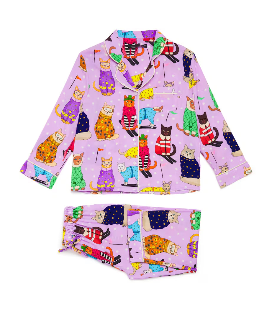 Skiing Cat Long Kids PJ Set SALE26