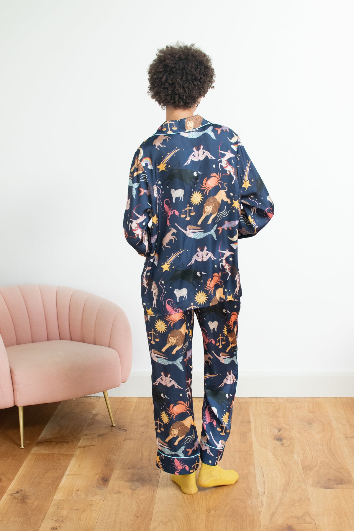 Zodiac Poly Satin Pyjama Set | Navy