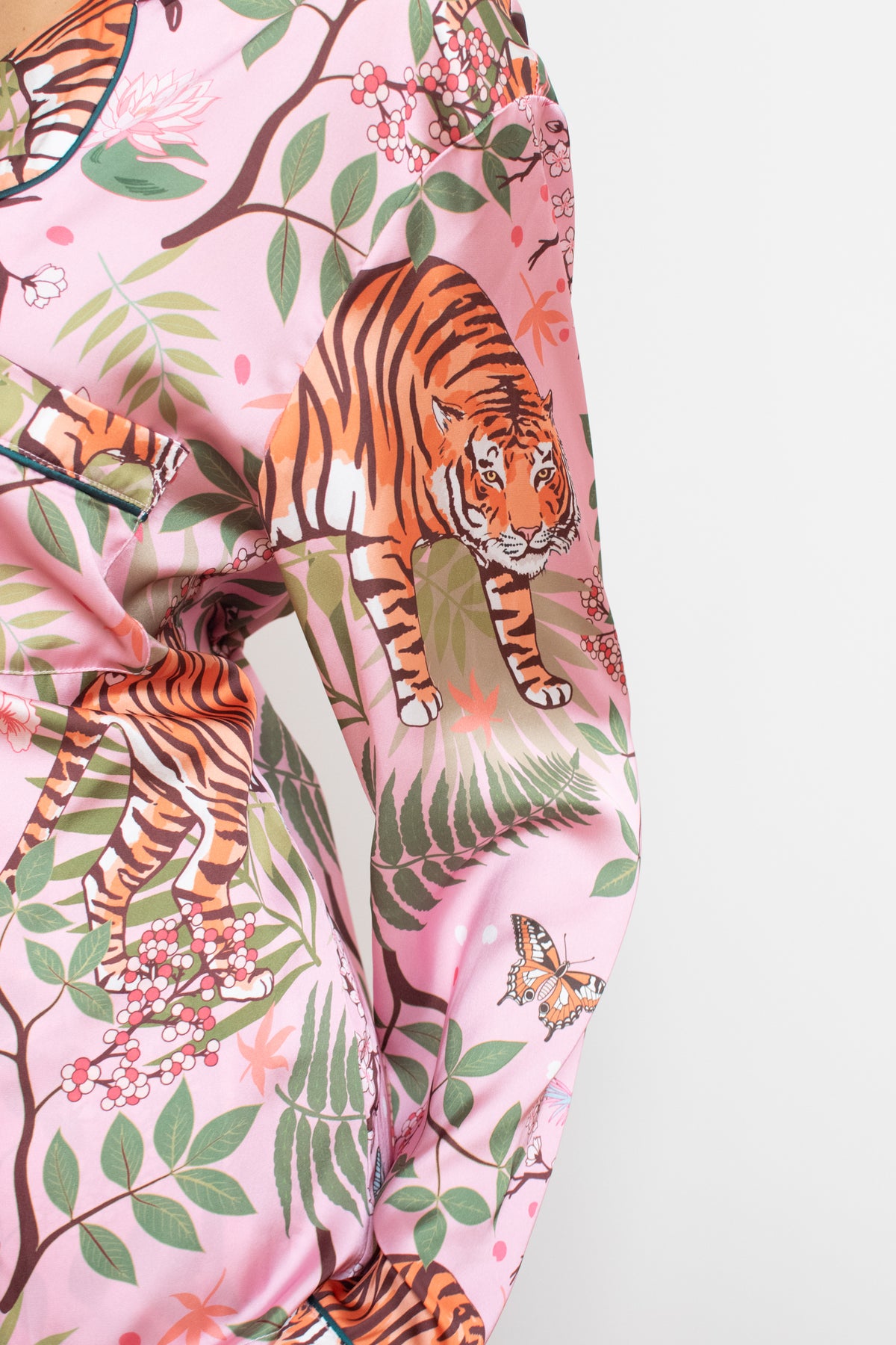 Tiger Blossom Pink Satin Pyjama Set SALE26