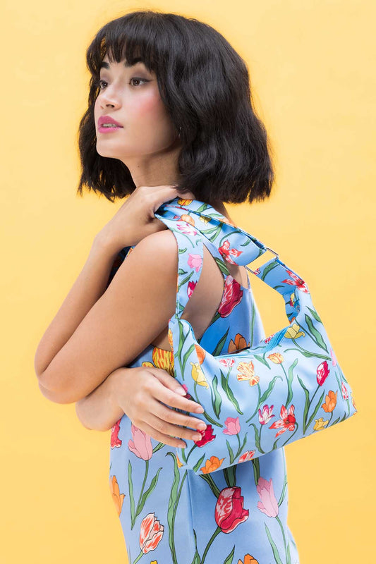 Shoulder Bag | Tulips | Crossbody | Powder Blue | Karen Mabon