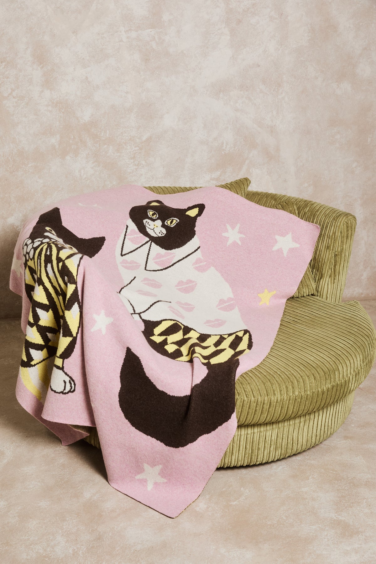 Fashion Cats 100% Lamb's Wool Blanket Pink